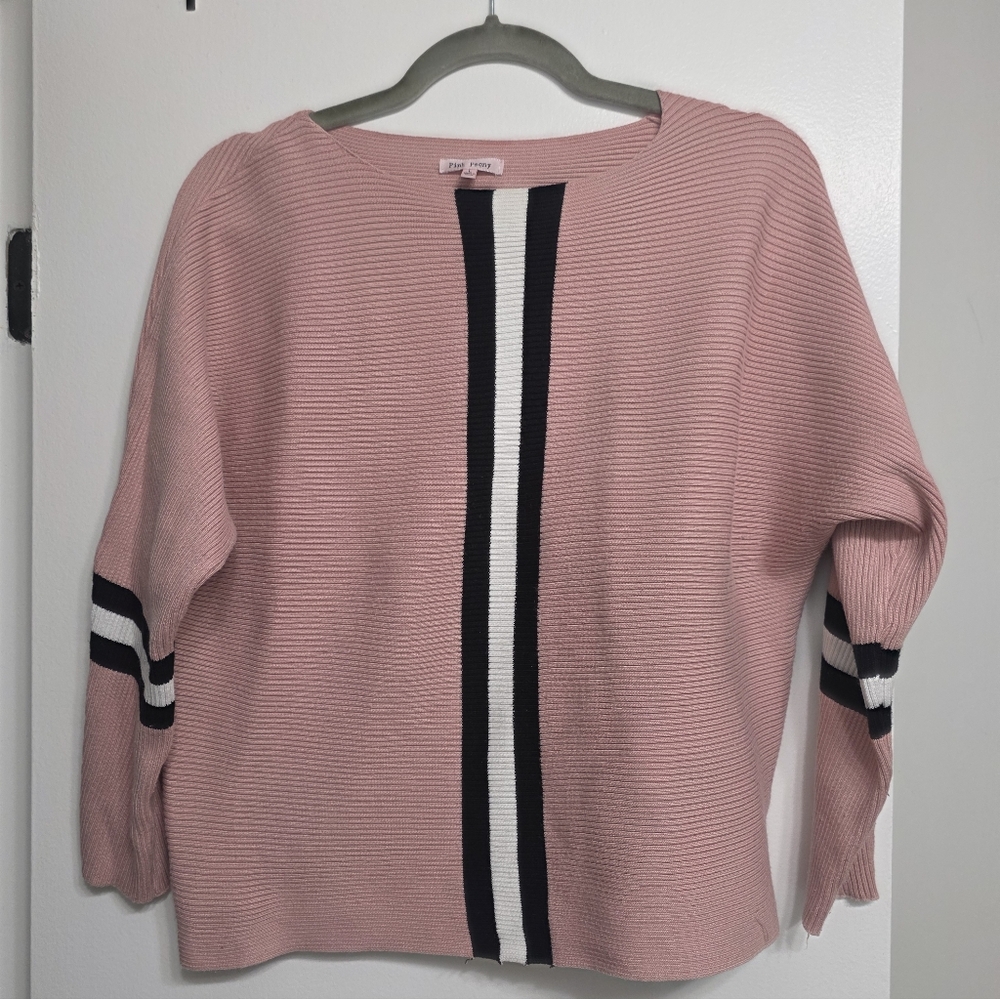 Pink Peony Classy Pink Striped Crop Sweater